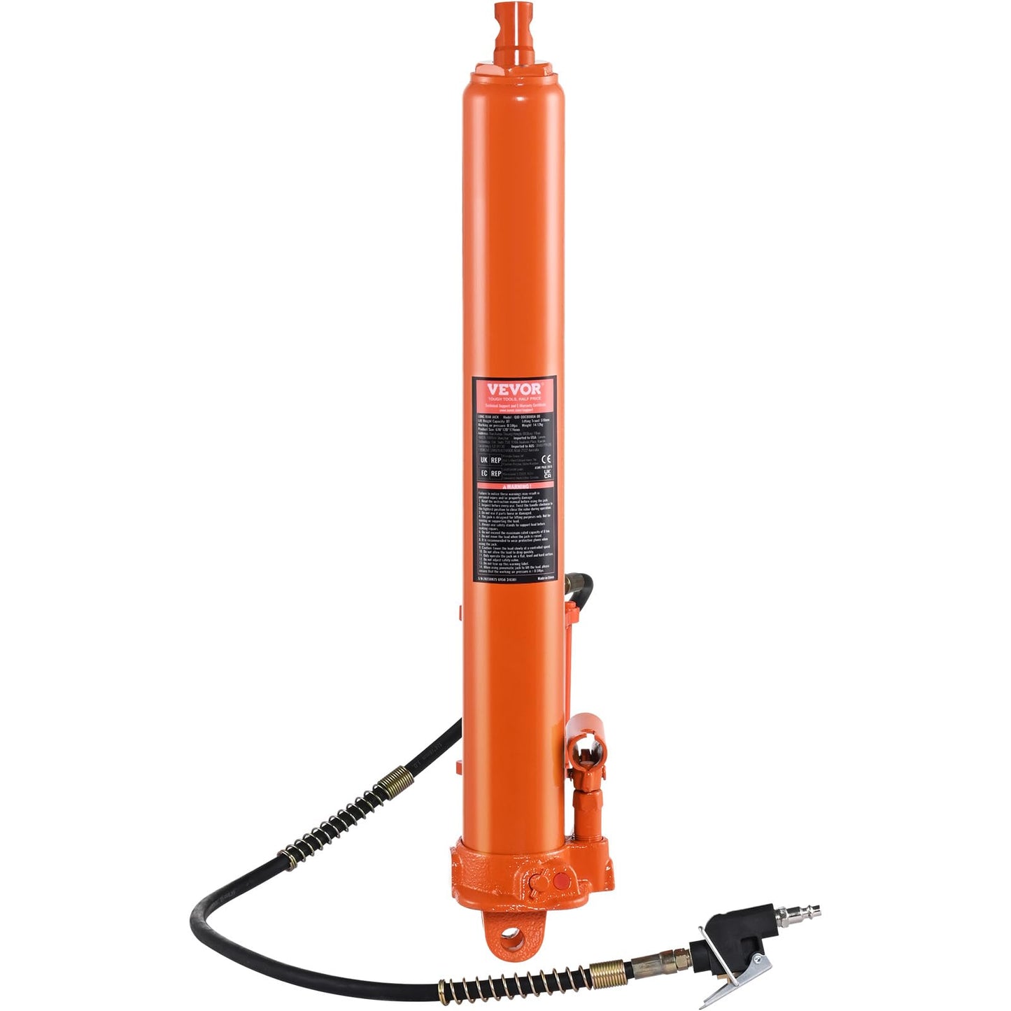 VEVOR 8-Ton Hydraulic Long Ram Jack, Engine Hoist Cylinder with Air Pump & Single Piston, Clevis Base Cylinder for Engine Lifts, Garage/Shop Cranes, Mechanical & Farm Applications