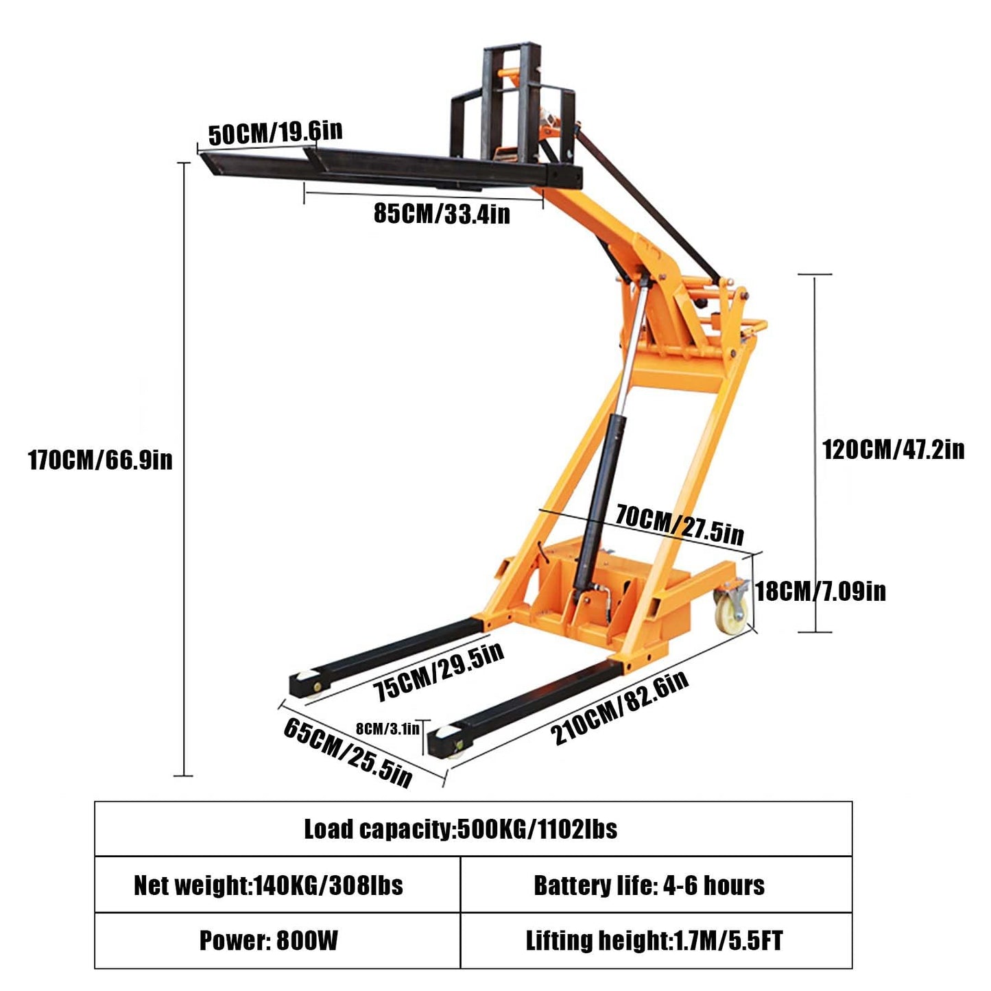 Full Electric Stacker,Portable Articulated Forklift,Foldable Hydraulic Lift Push Forklift,Adjustable Fork Material Handler(Forklift Style,500KG)