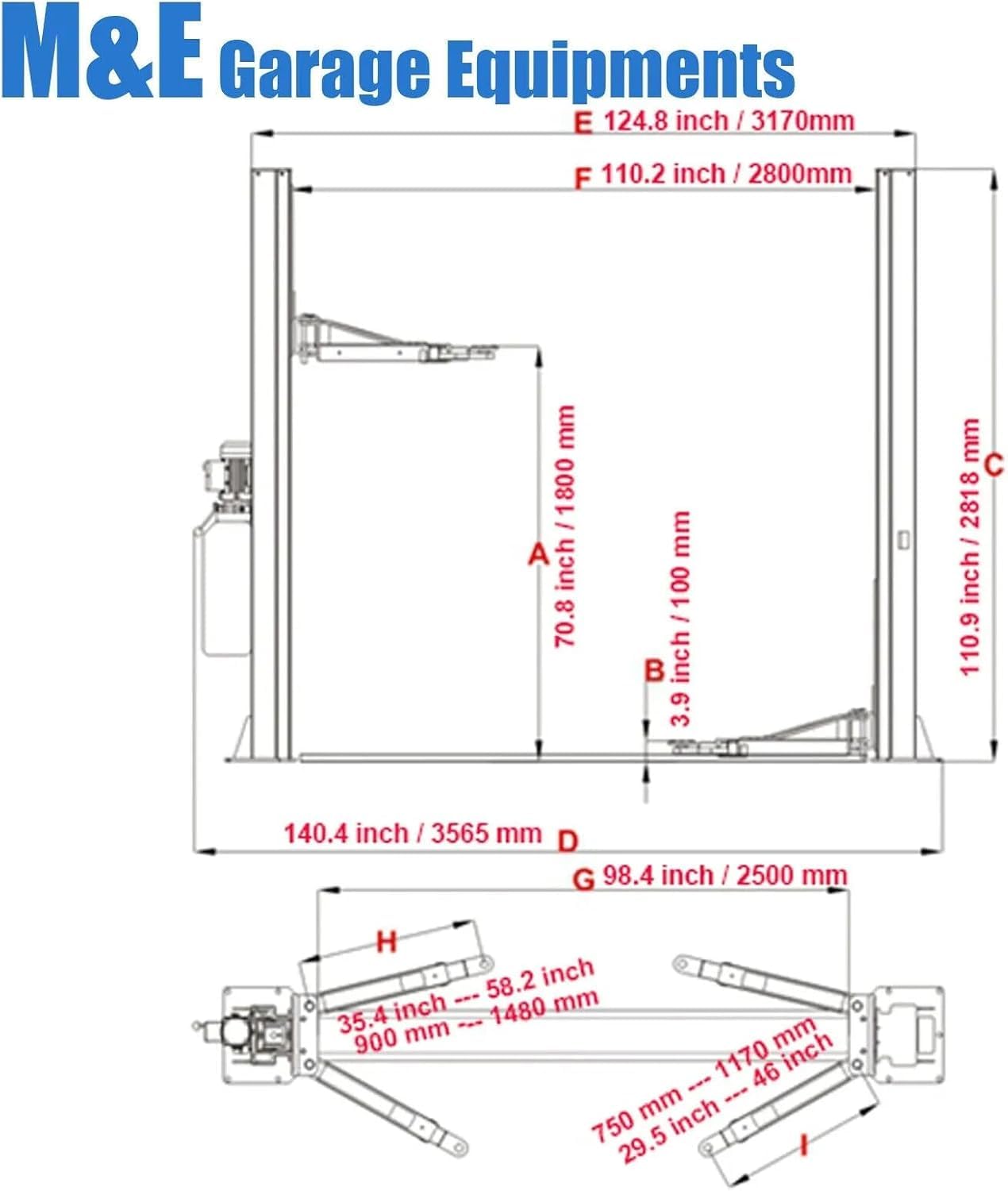 KATOOL ME-H1000 Two Post Auto Lift 10000 lbs Lifting Capacity, Hydraulic Car Hoist Equipment