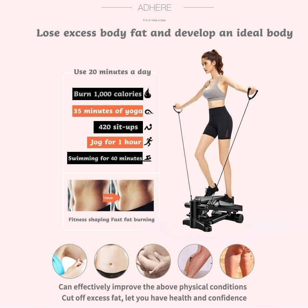 Mini Stepper Fitness Cardio Exercise Trainer Stair Stepper Twisting Machine with Resistance Bands Monitor for Full Body