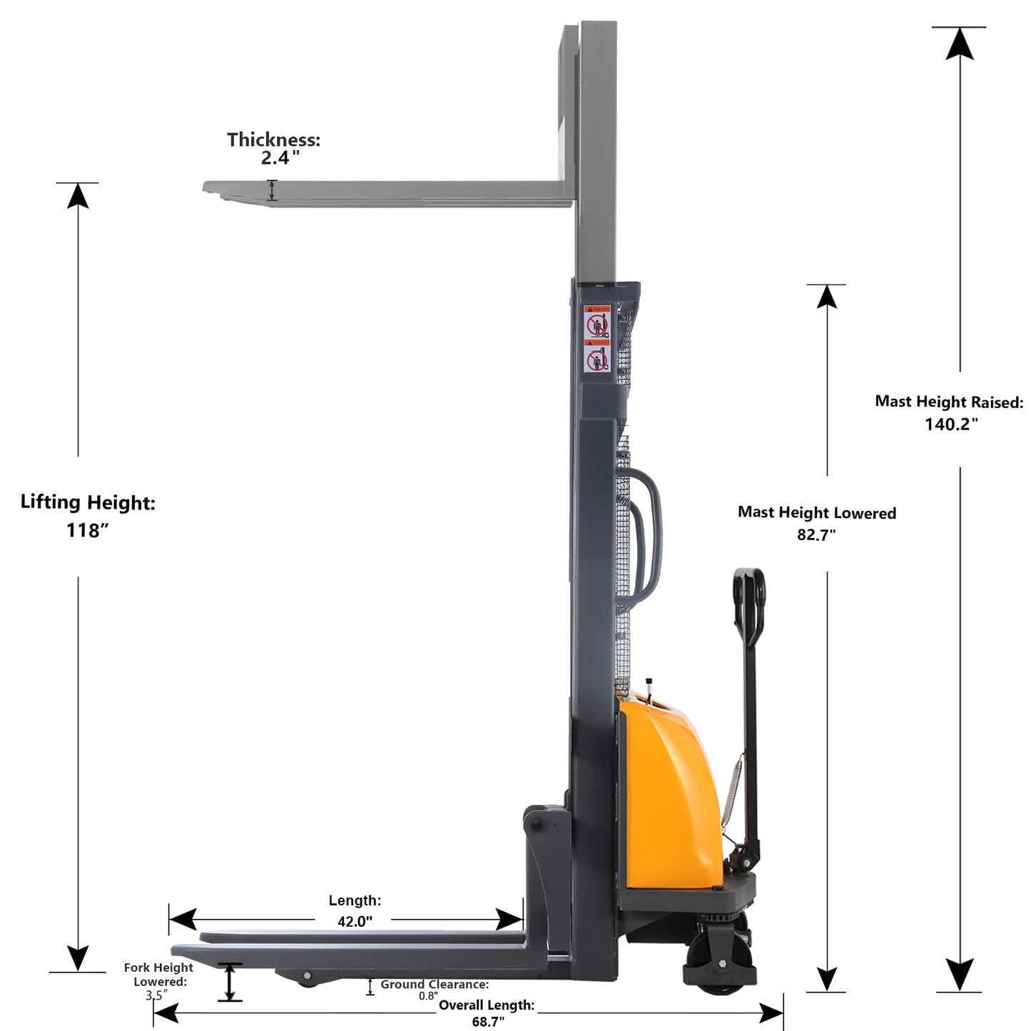 Aequanta Semi Electric Stacker 3300lbs Capacity 118" Max.Lifting Height Fixed Legs Pallet Stacker, Suitable for Open Bottom Pallet