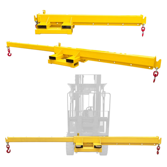 HayWHNKN 3T Forklift Jib Boom Hoist 12.1FT Bidirectional Telescopic Mobile Crane Attachment with 2 Bases, 2 Hooks, 6.3x2.56'' Socket, Lifting Towing Handling for Warehouse & Construction Material