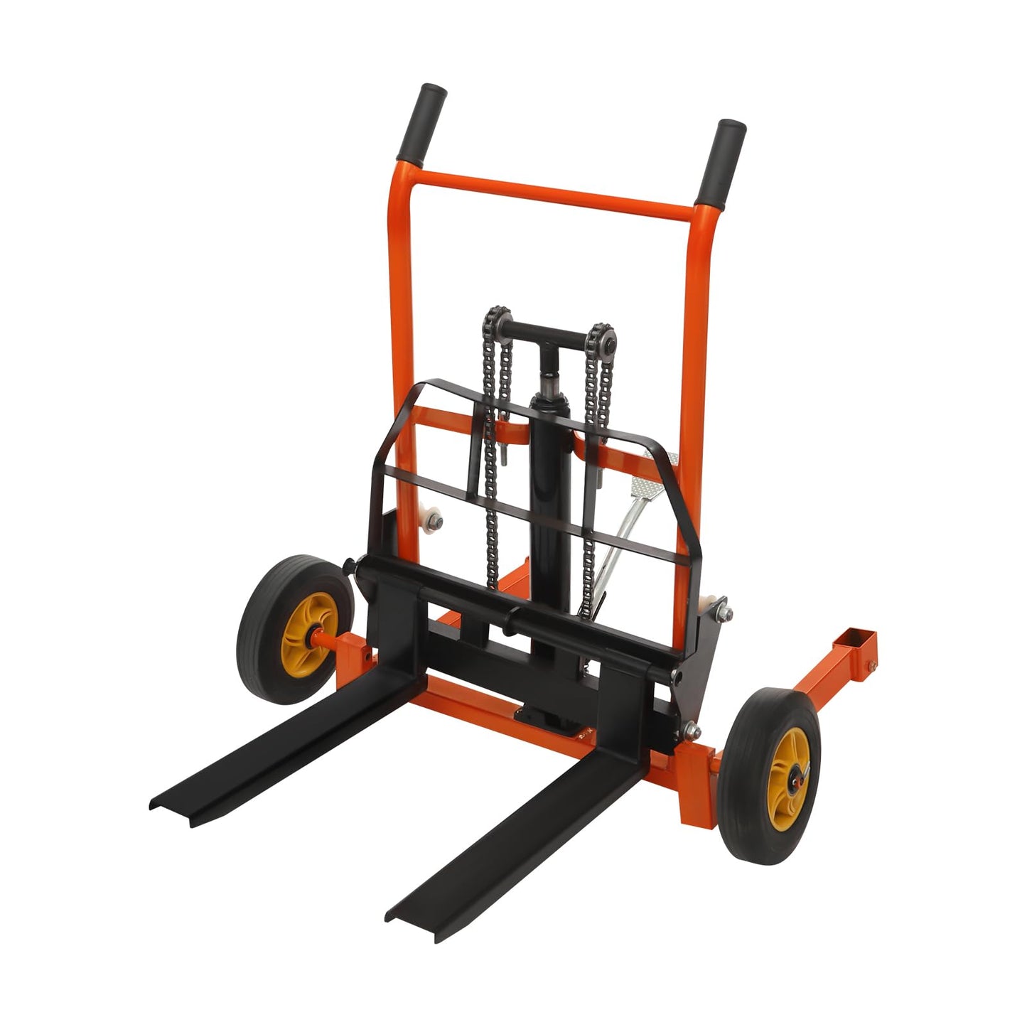 Hydraulic Material Lift Winch Stacker, 15.7" Max Lift, 441LBS Capacity Pallet Truck Dolly Fork Lift with 9" Wheels & Removable Flat Bed, Adjustable Height & Width