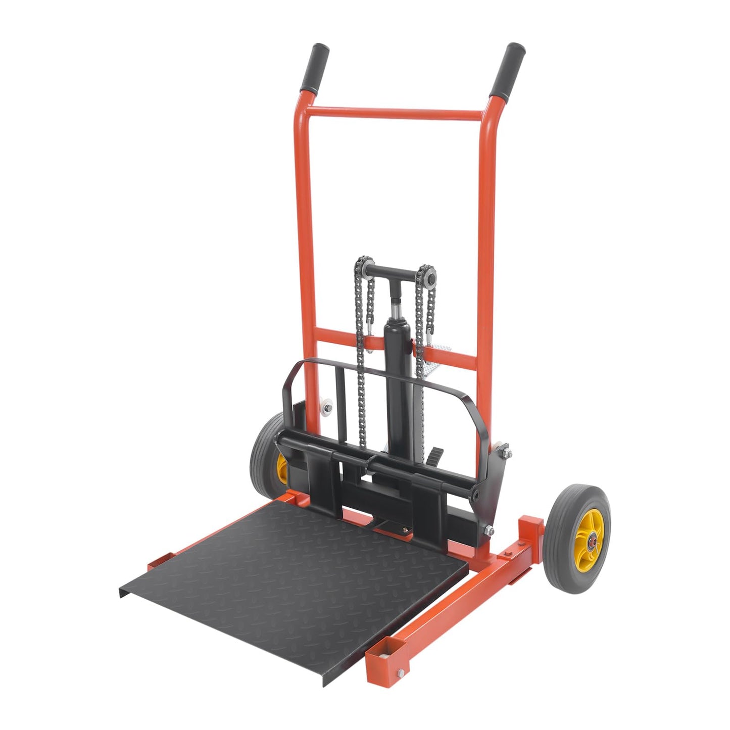 BRICZUNA Hydraulic Material Lift Pallet Truck Dolly Adjustable Forklift Stacker Pallet Jack Hydraulic Material Lift Winch Stacker for Workshops & Warehouses, Tangerine (36" H, Max. Load 577 Lbs)