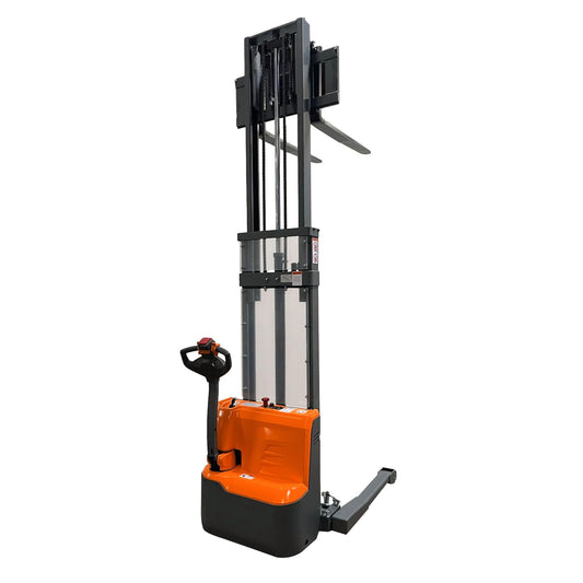 Tory Carrier Full Electric Walkie Pallet Stacker with Straddle Legs 2640lbs Capacity Material Lift 118”Height