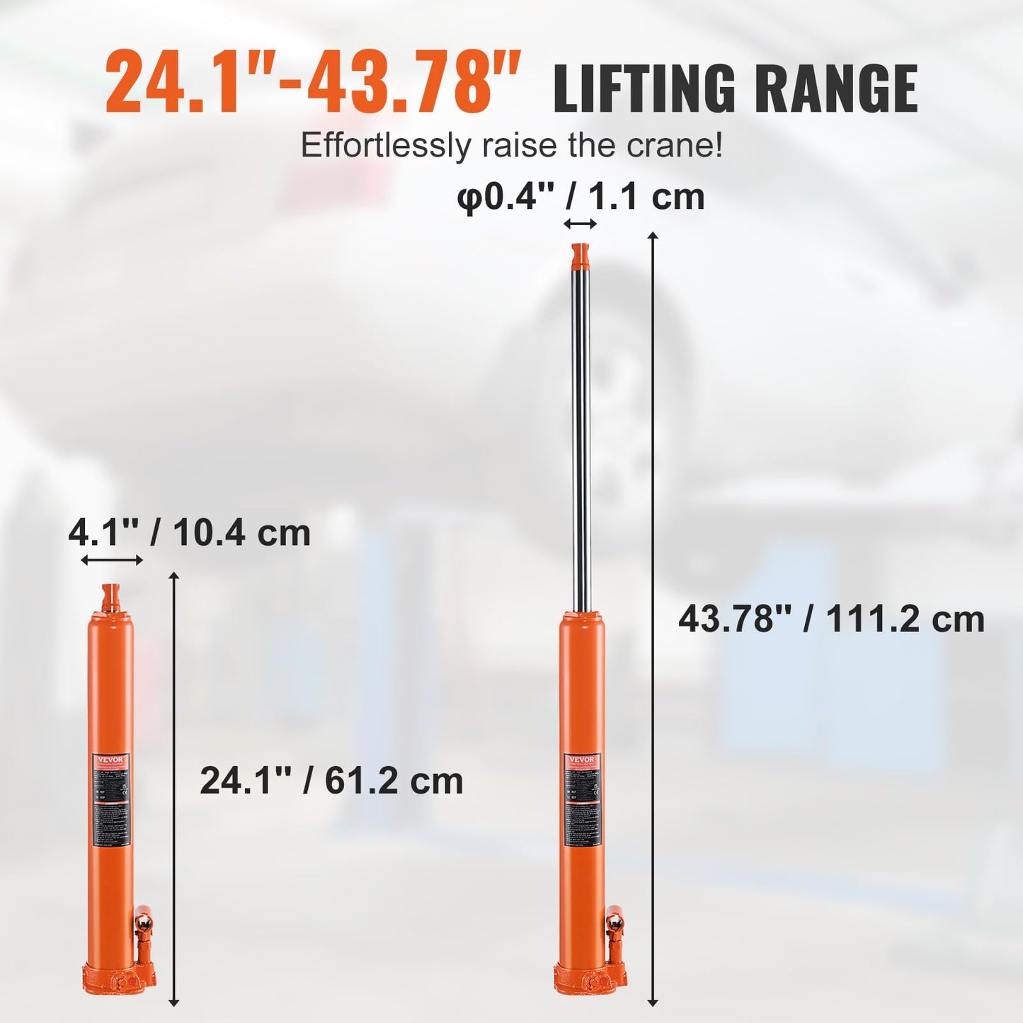 VEVOR Hydraulic Long Ram Jack, 4 Ton Engine Hoist Cylinder with Single Piston Pump and Flat Base, Hydraulic Ram Cylinder for Engine Lift Hoists, Hydraulic Garage/Shop Cranes, Mechanical, Farm