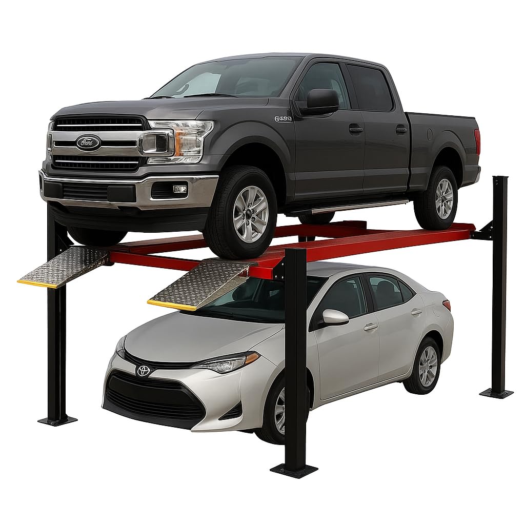 MutsMover 9,500 LBS 4-Post Car Lift, Extra Tall & Wide Parking and Storage Auto Lift with 79" Max Height, 3.0HP Heavy-Duty Hydraulic System for Garage, Parking, or Workshop Use, 1 Year Warranty,110V