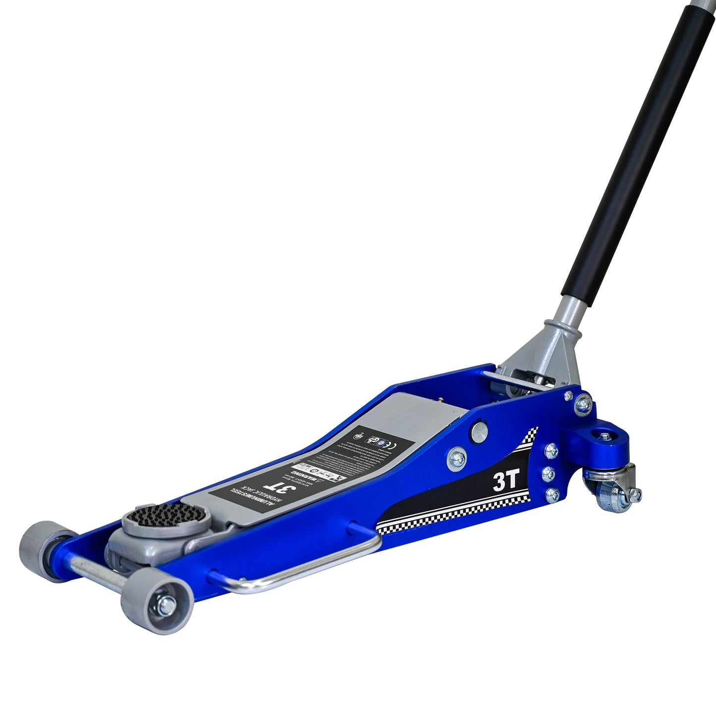 Aluminum Steel Hydraulic Floor Jack 3Ton/6600lbs.Dual Piston Fast Lifting Pump.Horizontal Floor Jack Lifting Range 4.3"-20".Racing Car Jack for MVPs,SUVs and Trucks.Trolley Jack with Extra Saddle