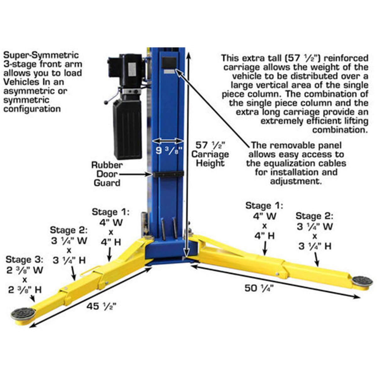 Atlas Automotive Equipment 9OHSC-SS 2-Post Vehicle Overhead Lift, 11’9” Minimum Ceiling Height, 9,000lb Capacity, Clear Floor, 11'10" Height, 3-Stage Front and 2-Stage Rear Arms, for DIY/Hobbyists