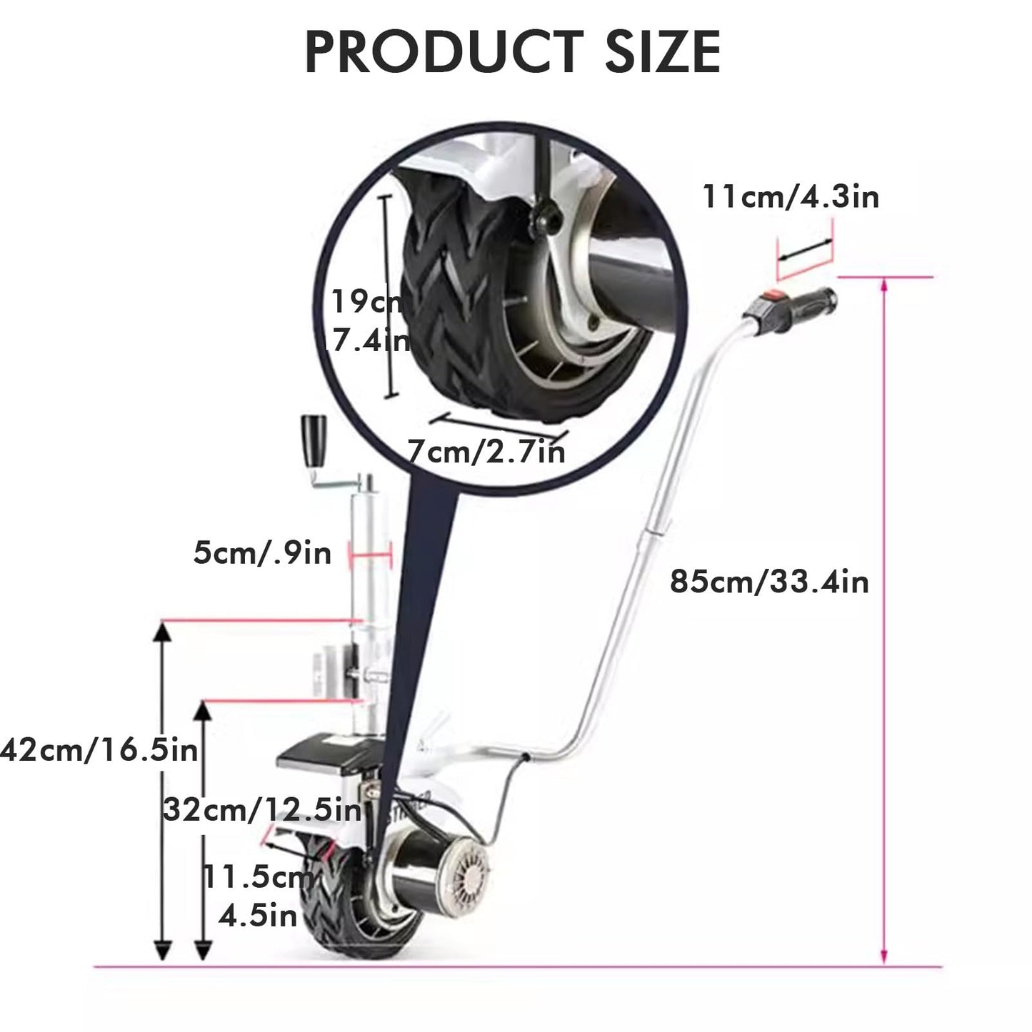 Electric Trailer Dolly, 5000Lbs Capacity, 12V/350W Motorized Trailer Support Wheel, for Trailers, Boats