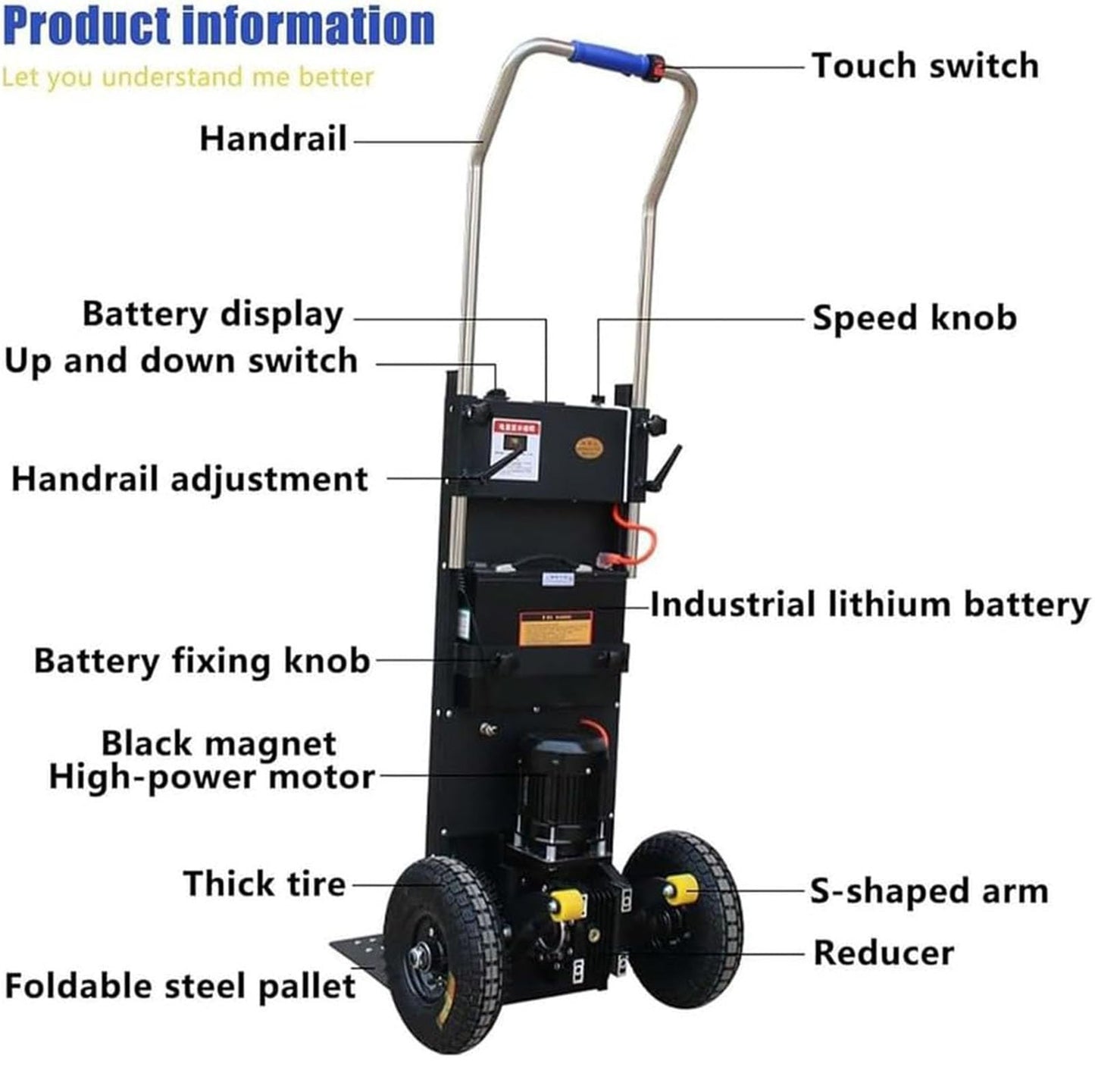 1200w Electric Stair Climber, Hand Truck Stair Climber, Heavy Object Sack Truck, for Straight & Curved Stairs, Suitable for Warehouse Logistics Distribution
