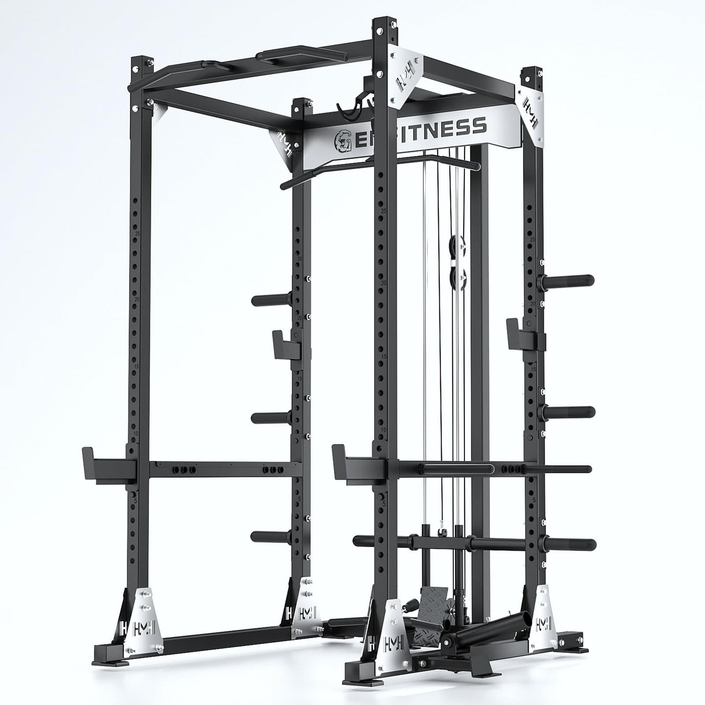 JZOPIDL X10 Power Cage with Optional LAT PullDown/Cable Crossover/Smith Machine System, 4000LB Squat Rack for Home & Garage Gym, with Weight Storage Rack and More Training Attachments