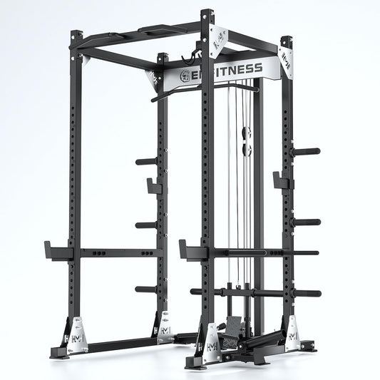 JZOPIDL X10 Power Cage with Optional LAT PullDown/Cable Crossover/Smith Machine System, 4000LB Squat Rack for Home & Garage Gym, with Weight Storage Rack and More Training Attachments