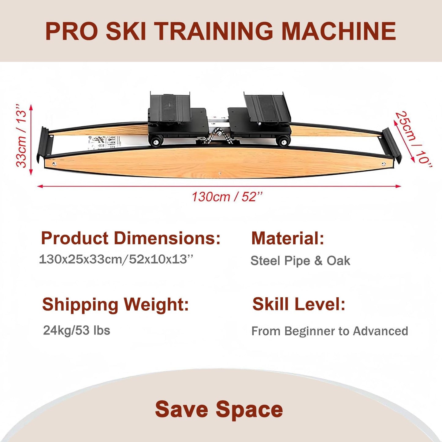 QUGURLID Ski Exercise Machine,Ski Trainer Simulator,3D Cross Trainer,for Waist,Abdomen and Leg Training, Indoor Ski Simulator w/Ski Poles&Mats