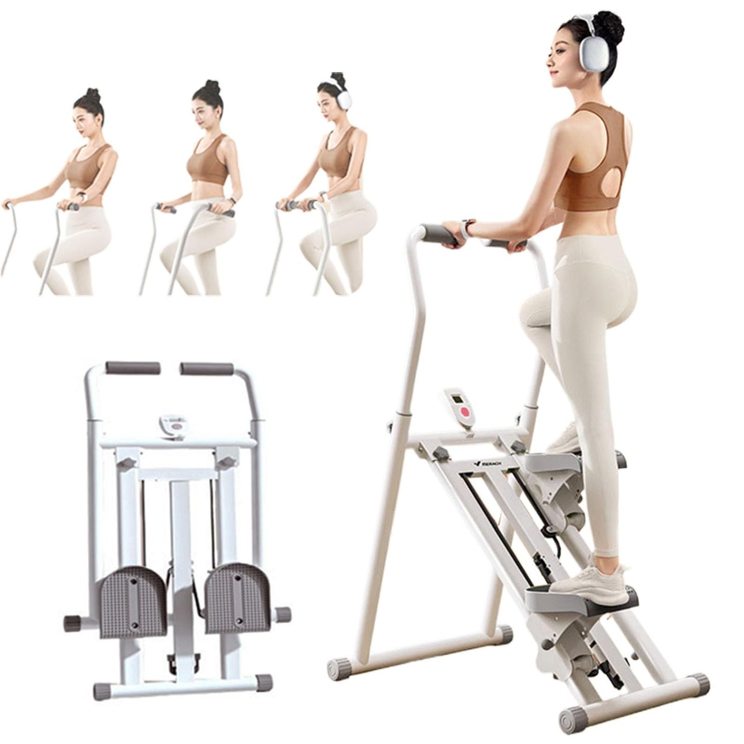 Vertical Climber Machine with 3-Speed Resistance Adjustment, Stair Stepper for Full-Body Workout, Folding Stair Climber Exercise Machine with Various Armrest Styles