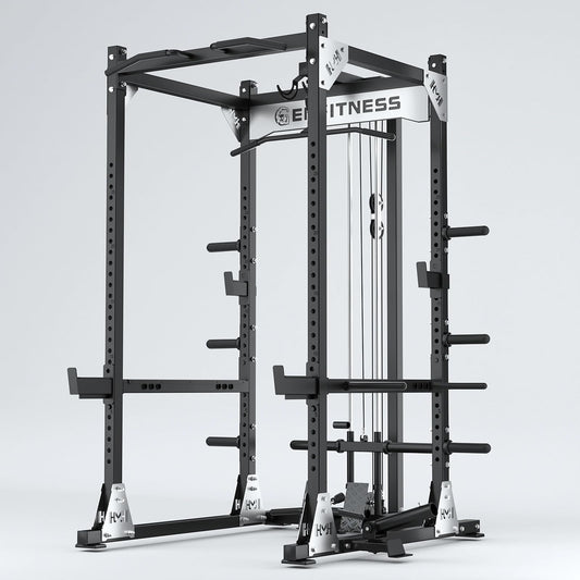 JZOPIDL X9 Power Cage with Optional LAT PullDown/Cable Crossover/Smith Machine System, 2000LB Squat Rack for Home & Garage Gym, with Weight Storage Rack and More Training Attachments