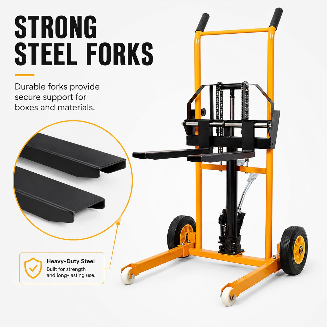 440lbs Hydraulic Material Lift Stacker, 35.5" Max Height, Fork Lift with Adjustable Forks, Manual Pallet Stacker Lift Dolly with Fixed Legs, Manual Forklift for Supermarket, Warehouse and Household