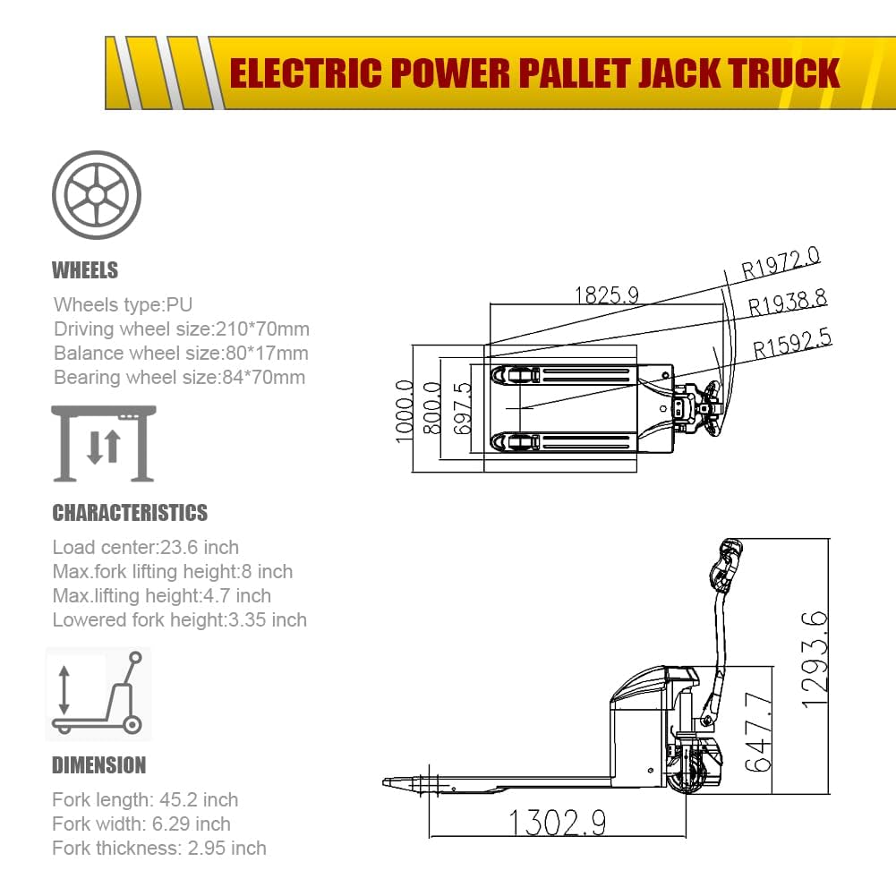 Fworkleft Semi-Electric Pallet Jack, 3300 lbs Capacity, Lithium Battery Powered Pallet Truck with 48" x 27" Forks, Electric Drive & Manual Lift for Warehouse, Shop & Garage