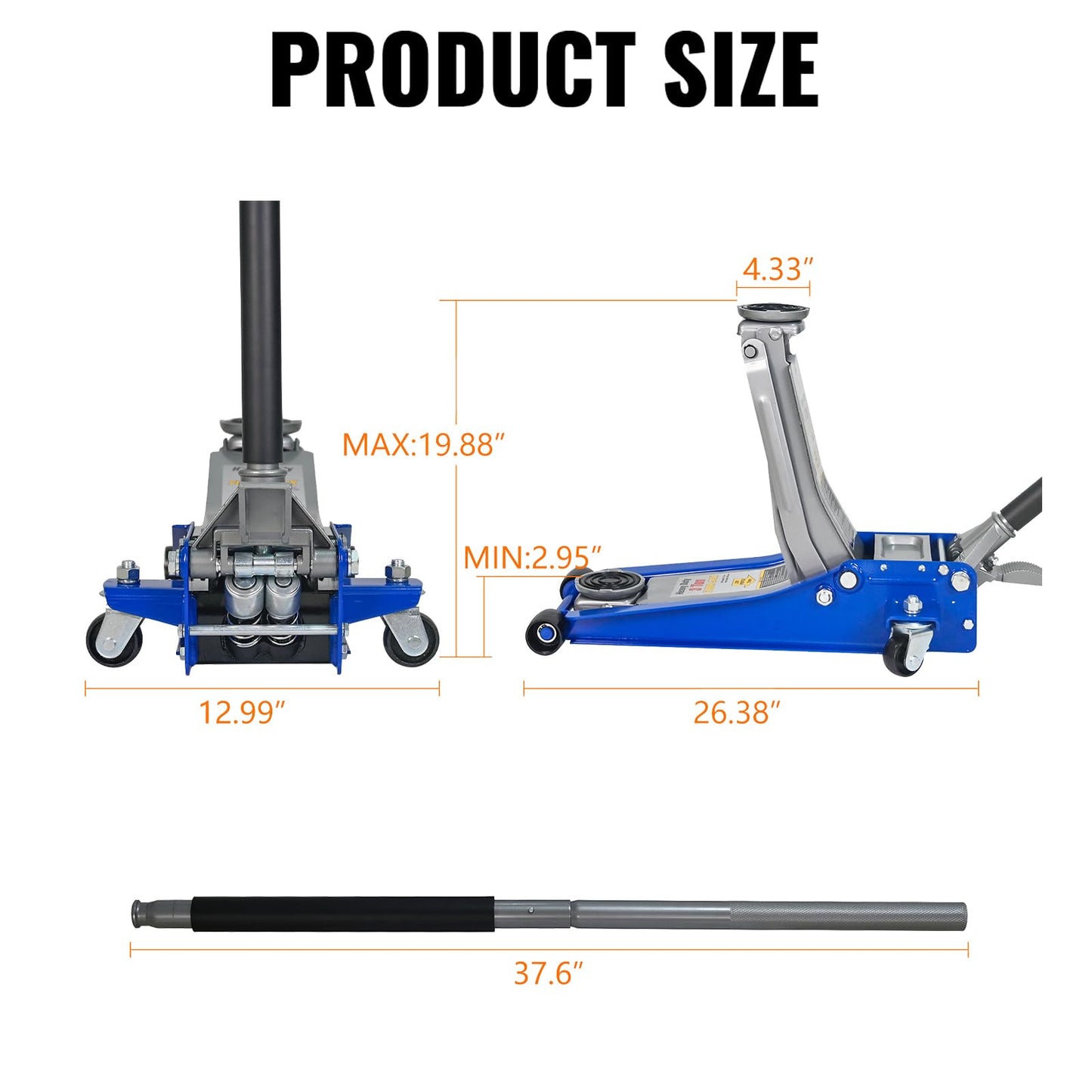 Hydraulic Floor Jack with Foot Pedal, Heavy Duty Steel Low Profile Service Jack, Dual Piston Quick Lift Pump, CE Certified, 3T w/Foot Pedal with Extra Saddle, Mainly Blue