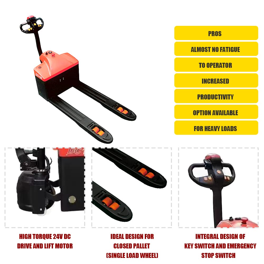 DMC-FPPS 3300lbs Semi-Electric Pallet Truck 48 “x27” Fork Material Handling Pallet Truck with Lithium Battery for Garage Shop Warehouse