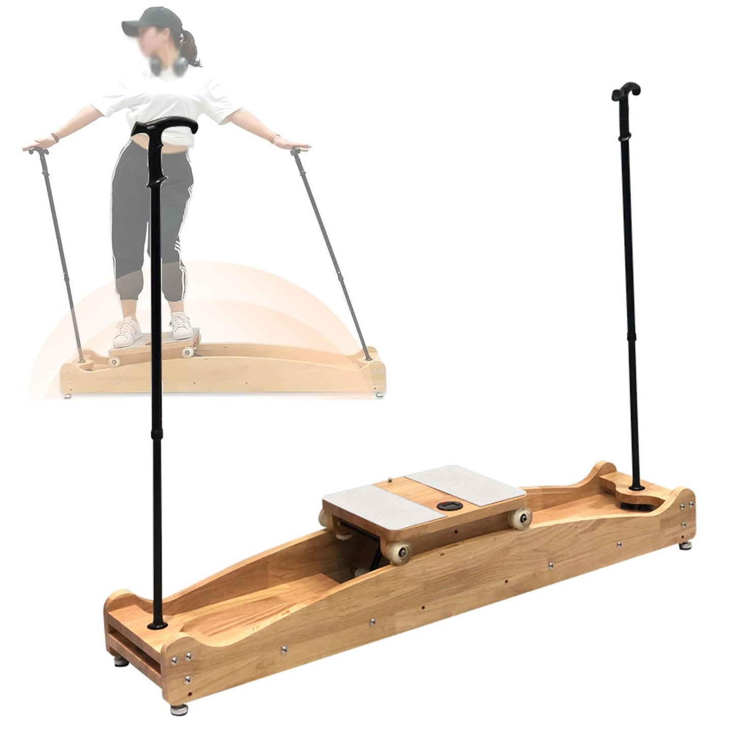 Ski Trainer Machine, Multi-Function Elliptical Cross Trainer with Armrest Height Adjustable Powdered Aluminum Polypropylene White Oak Veneer Load-Bearing About 150kg, Leg Exercise Equipment