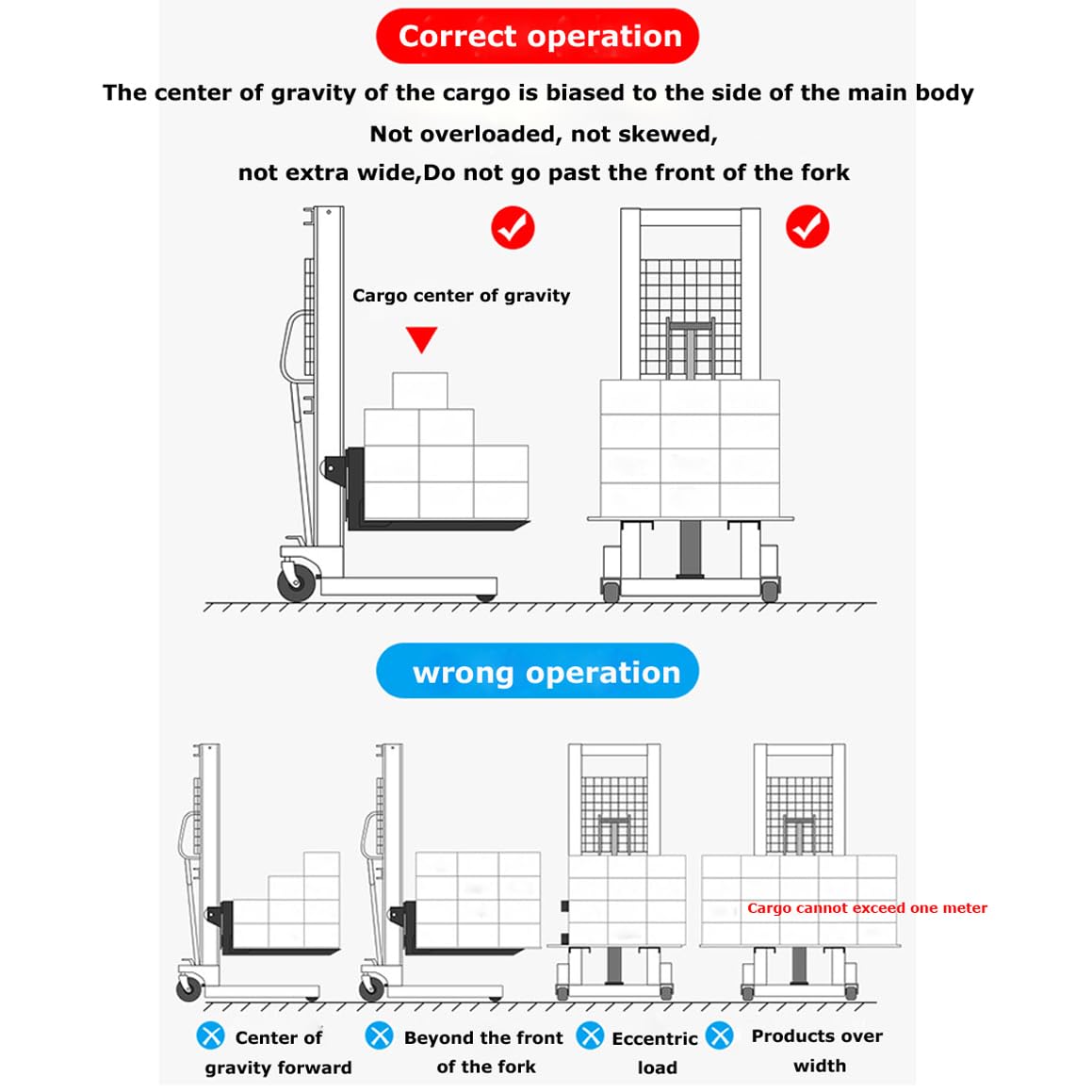 EQCOTWEA Manual Hydraulic Pallet Stacker 4400 LBS Capacity Pallet Truck 65" Lift Height Adjustable Forks Hand Hydraulic Stacker Fit to Pallets for Warehouse Lifting, Hoisting & Material Handling