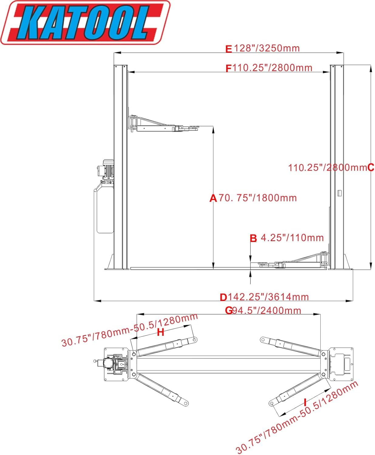 KATOOL 10000lbs 2 Post Lift Double S Design Auto Lift 2 Post Car Lift Truck Hoist Two Post Auto Lift, 220V