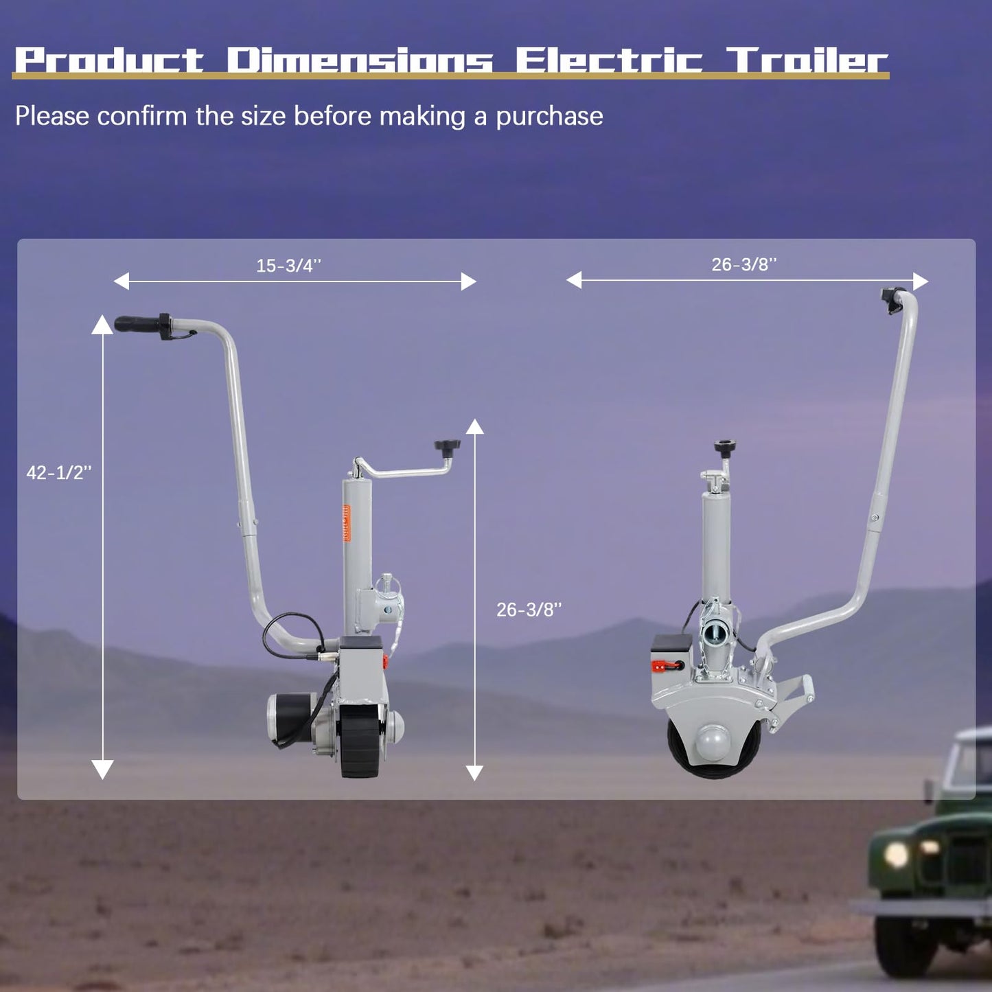 Electric Adjustable Trailer Dolly, 350W 12V Trailer Jockey Wheel with 22 Ft/min Moving Speed, 5000lbs Towing Capacity, 8'' Rubber Tire for Moving Trailer Caravan Boat, Safety & Durability