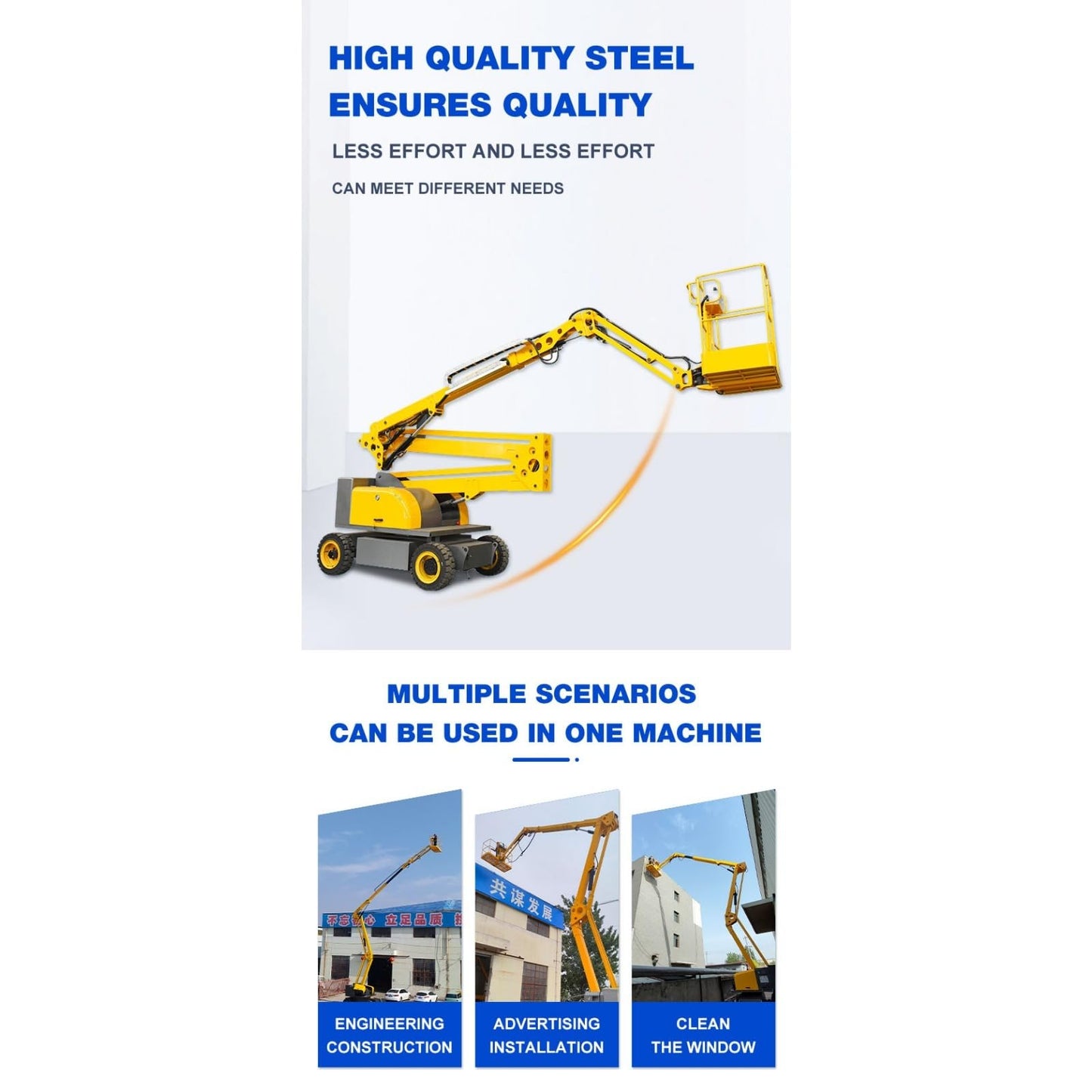Towable Telescopic Articulated Boom Lift with Hydraulic Crank Arm for Tight Workspaces and Complex Terrain High-Altitude Operations