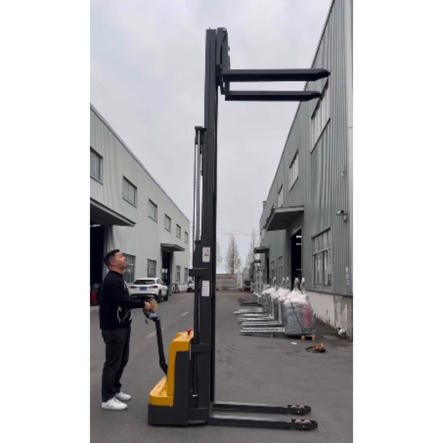Electric Pallet Stacking System, Battery Powered Stacker Machine, Walk Behind Hydraulic Lift Truck, Warehouse Stacking Equipment, Material Handling Forklift System