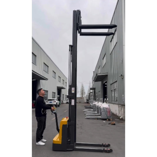 Electric Pallet Stacking System, Battery Powered Stacker Machine, Walk Behind Hydraulic Lift Truck, Warehouse Stacking Equipment, Material Handling Forklift System