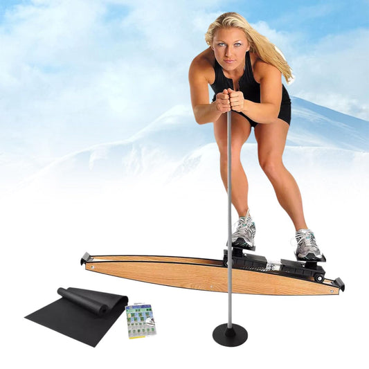 Indoor Outdoor Ski Simulator Machine, Waist Strength Training Equipment with Mute Rubber Rollers and Ski Poles, Home Gym Fitness Trainer