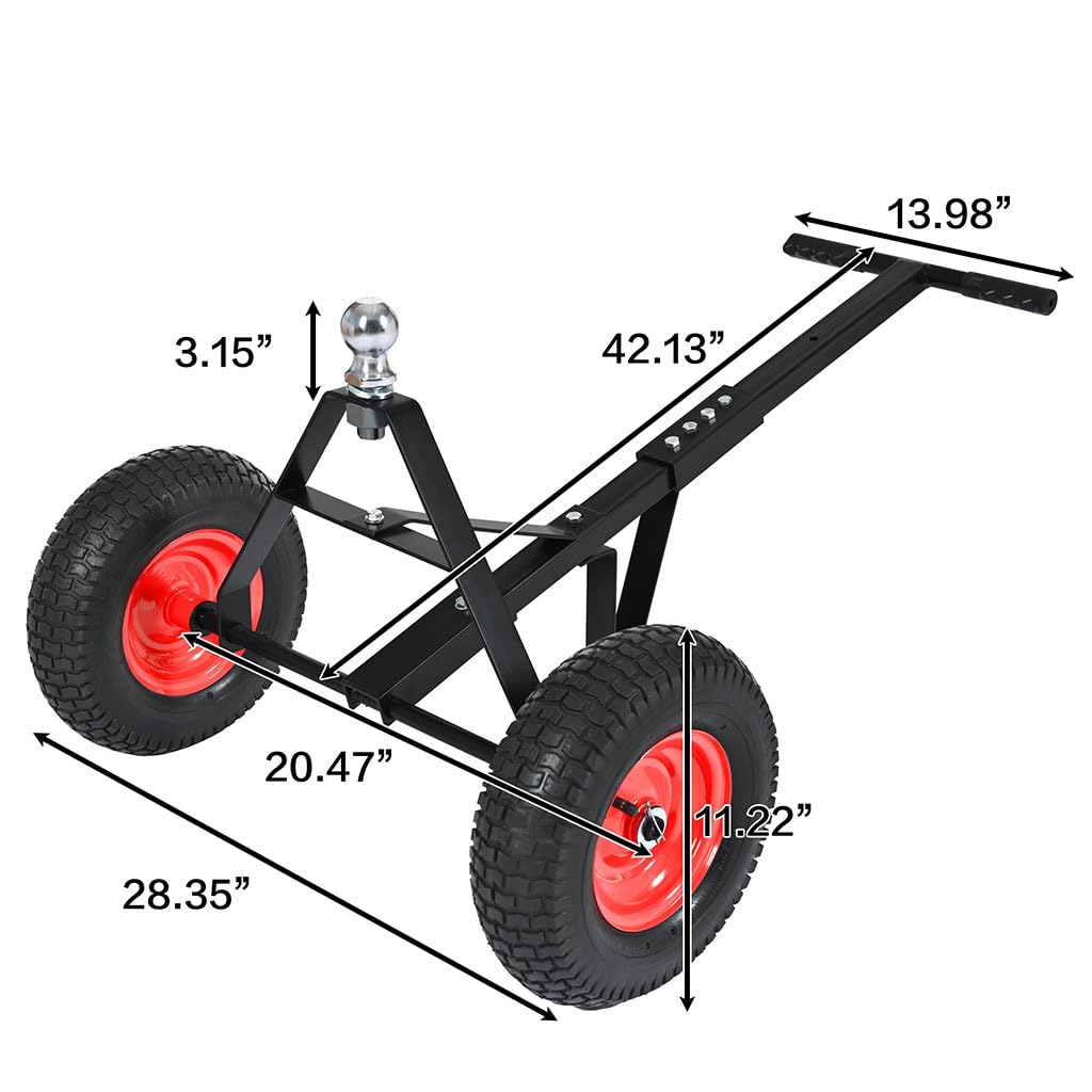 Trailer Dolly with 2" Hitch Ball, 1000 lbs Capacity, Heavy-Duty Steel Frame with Hammer-Tone Finish, Wide Wheelbase & 13" Flat-Free Tires – Lawn Tractor, RV, Boat, and Utility Trailer Mover Dolly