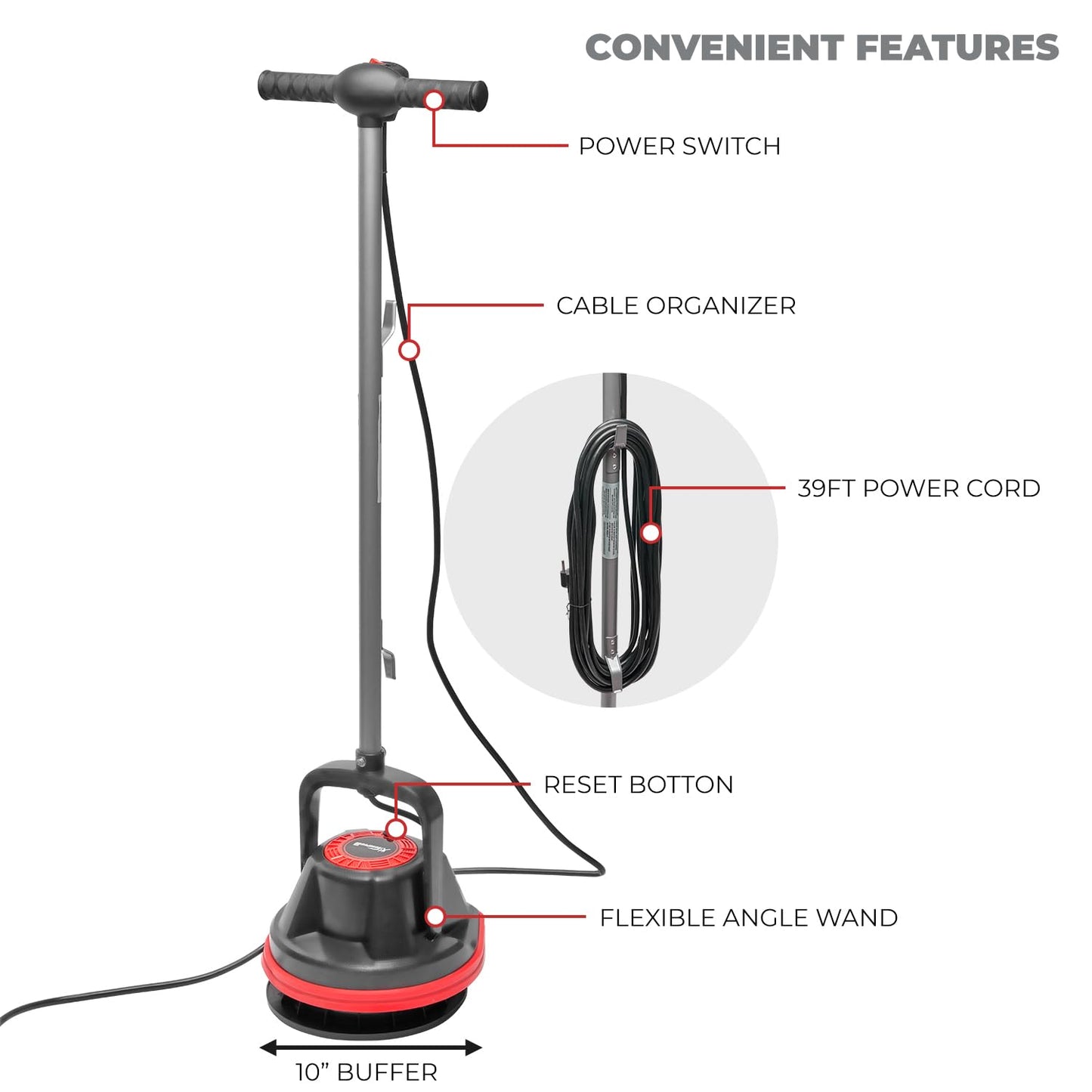 XtremepowerUS 10" Heavy Duty Commercial Pad Polisher Orbiter Hard Floor Buff Cleaner Machine, Wide Cleaning Path Floor Cleaning, 39ft Cord