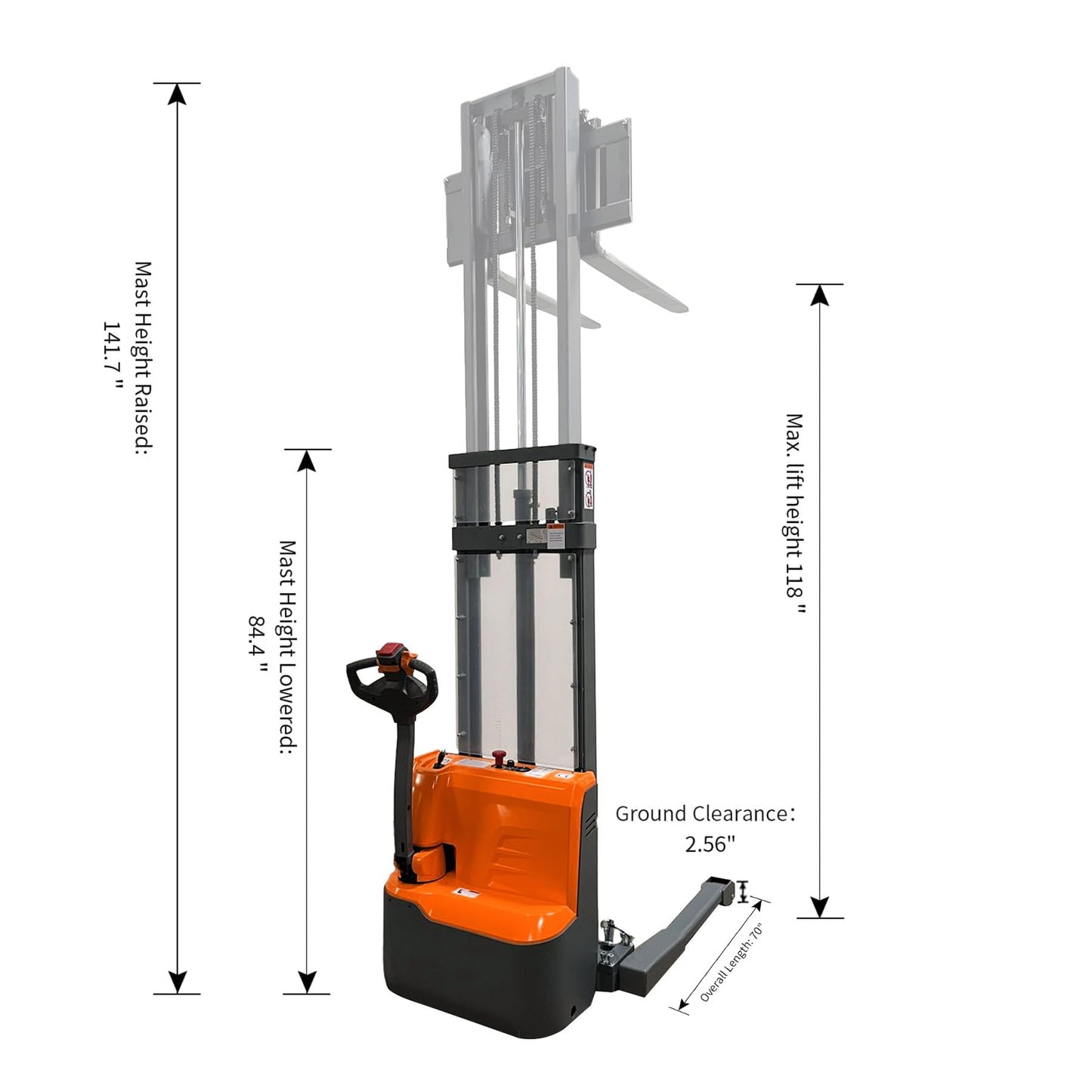 Tory Carrier Full Electric Walkie Pallet Stackers with Straddle Legs, 2640lbs Capacity Material Lifts with Adjusatble Forks, 118" Lifting Height