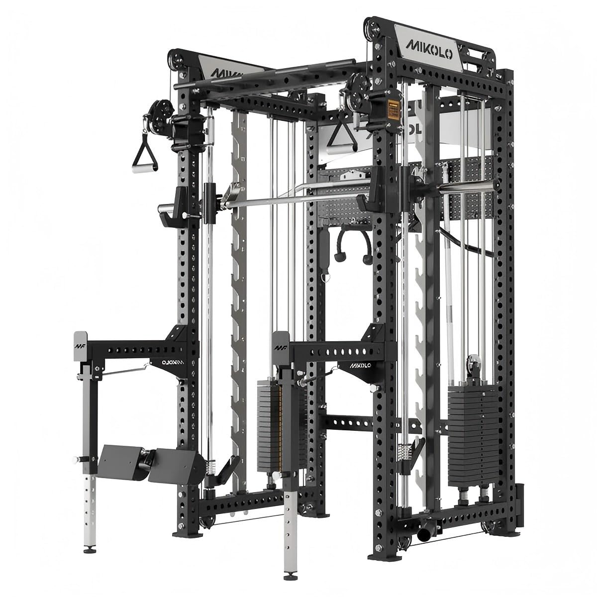 Mikolo Anubis-2.0 Smith Machine with Weight Stack, 3×3 All-in-One Power Cage with LAT Pulldown & Cable Crossover, 3200LBS Multi-Function Trainer with 175LBS Dual Pulley System for Fitness Home Gym