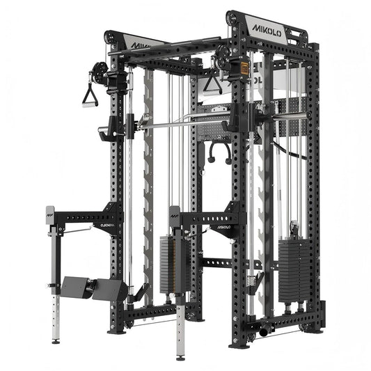 Mikolo Anubis-2.0 Smith Machine with Weight Stack, 3×3 All-in-One Power Cage with LAT Pulldown & Cable Crossover, 3200LBS Multi-Function Trainer with 175LBS Dual Pulley System for Fitness Home Gym