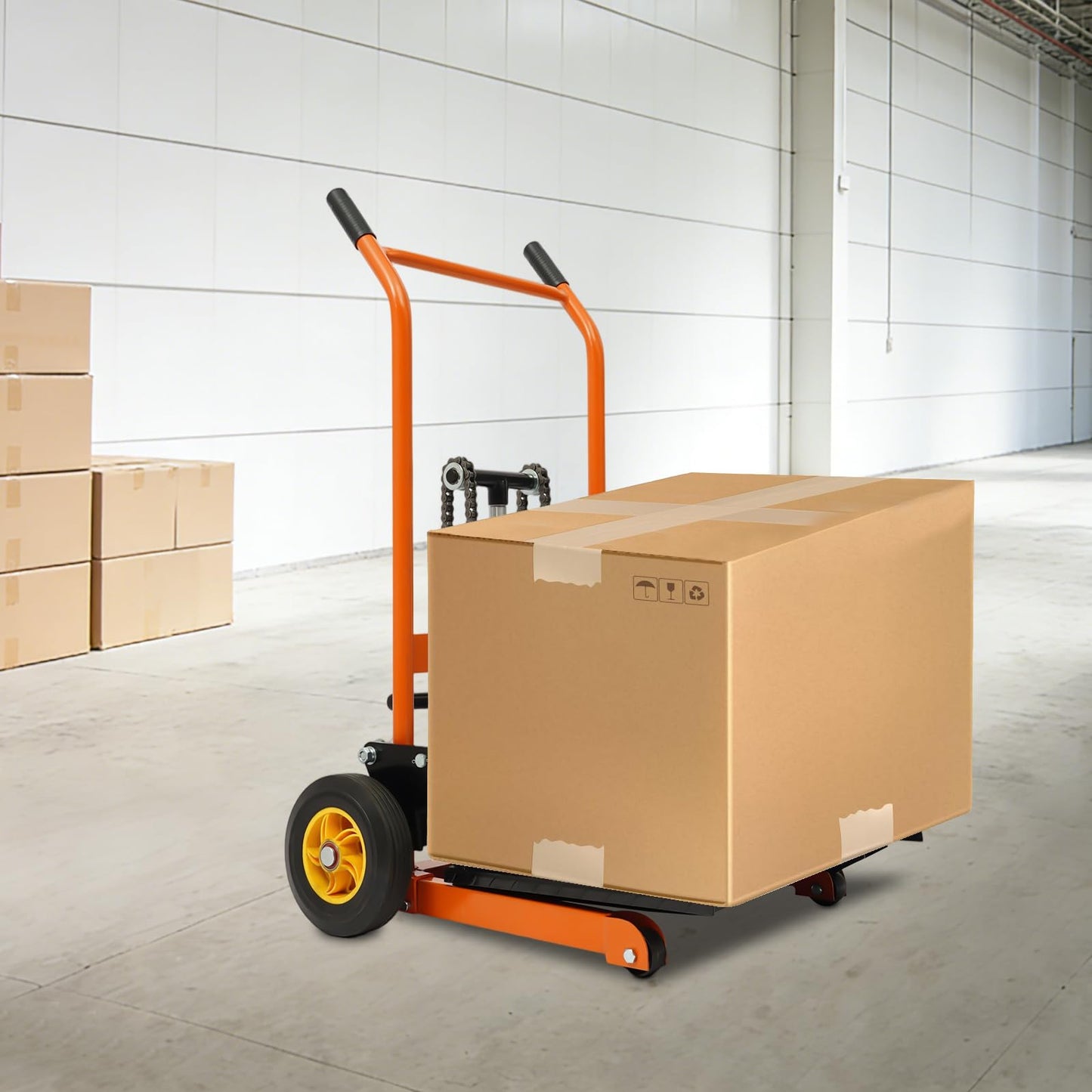 Hydraulic Material Lift Winch Stacker, Pallet Truck Dolly, Adjustable Stacker Fork Lift, 450 Lbs 36" Max Lift with 9" Casters & Straps, Removable Lifting Platform for Warehouse Factory Workshop
