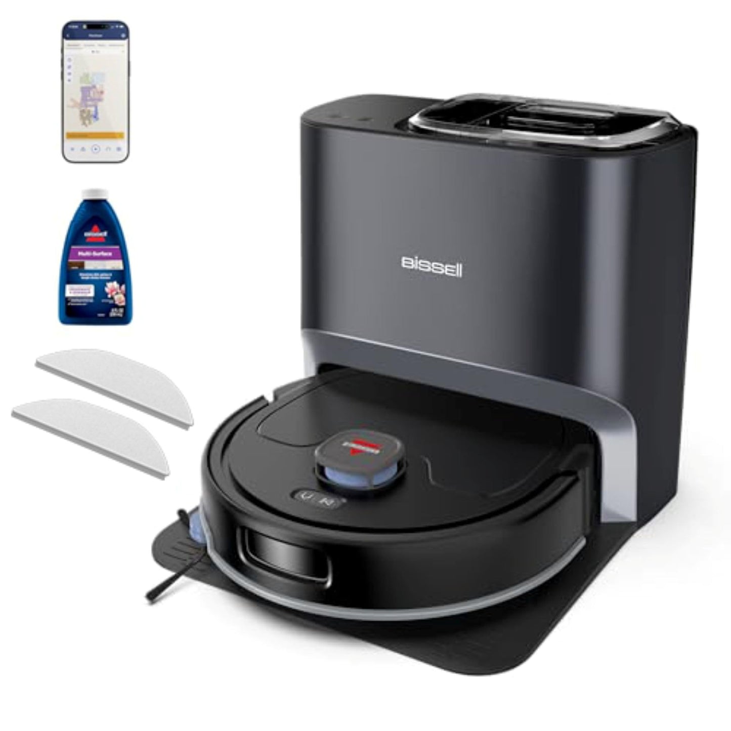 Bissell FlexClean Robot Vacuum & Mop with No Tangle Pet Brush Roll, LiDAR Navigation & Liftable Pad for Pet Hair Removal on Hard Floors & Rugs, HEPA Filtration and Self-Empty Base, 4270