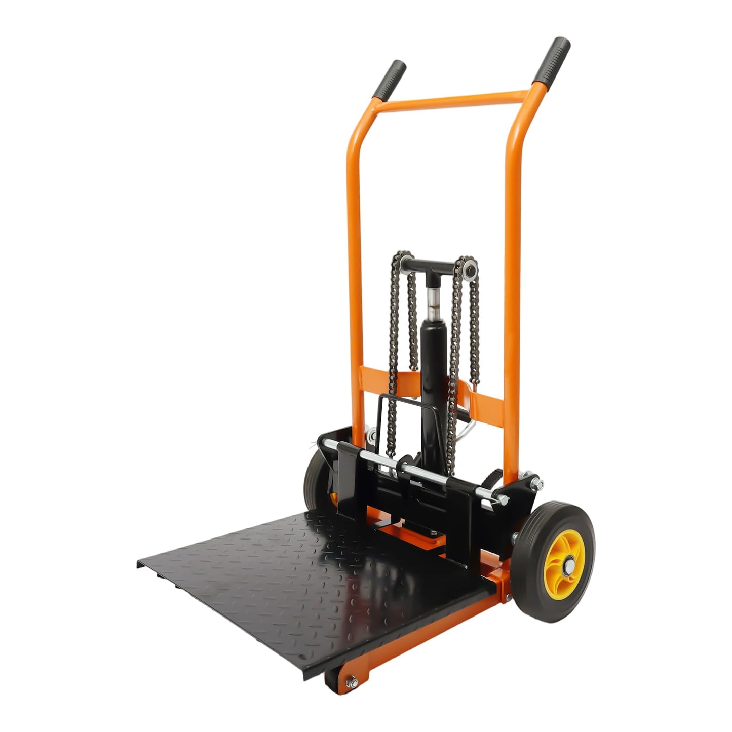 450lbs Hydraulic Material Lift Dolly Winch Stacker Pallet Jack Stacker Truck Forklift w/ 360°Rotating Casters + Lifting Plate,for Workshops, Warehouses, Factories,Height Adjustable 0-36 Inch
