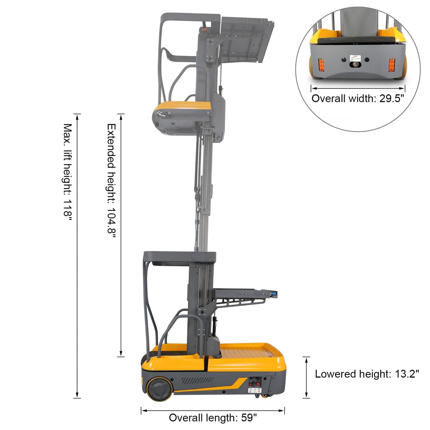 APOLLOLIFT Electric Mini Order Picker Self Propelled Lift Truck 197" Reachable Height, 330lbs Capacity, 118" Lifting Height for Warehouse Supermarket
