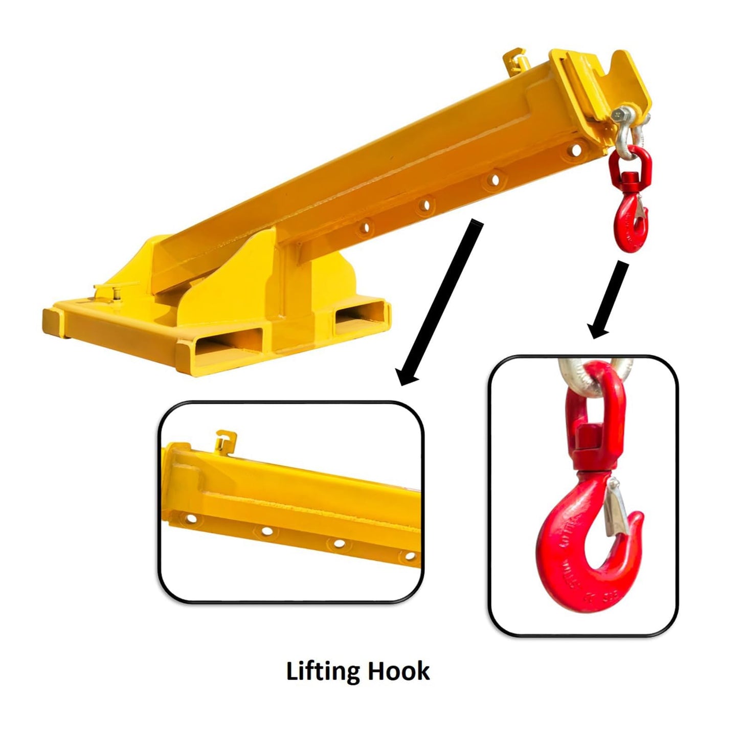 Yokoma Forklift Jib Boom Crane 8818lb Capacity Adjustable Mobile Crane Lifting Hook Hoist Pivoting Truss Jib Boom Extends 94.5in Industrial Telescopic Lift Attachments for Construction Warehouse