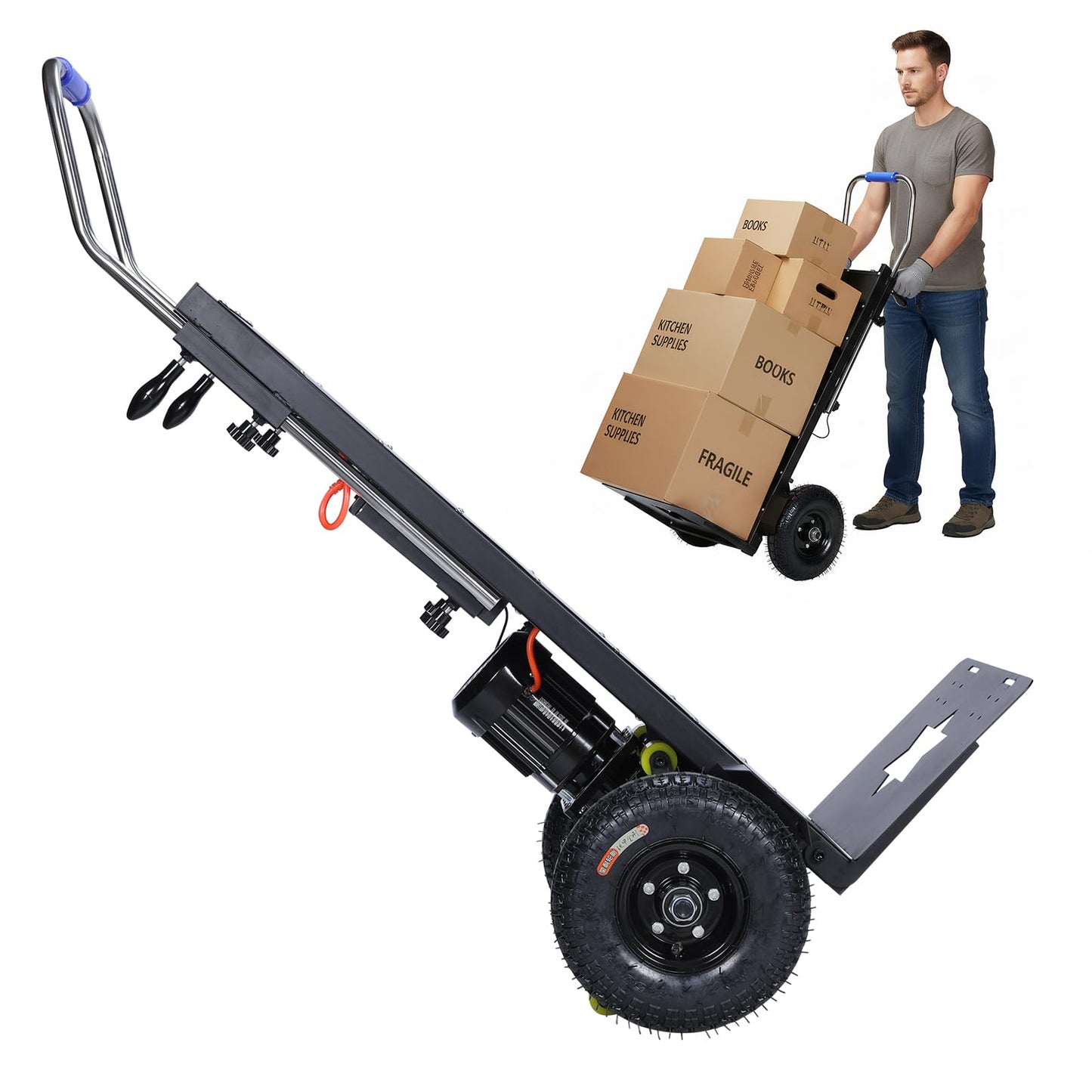 Generic Electric Stair Climbing Hand Trucks 1500W Powered Stair Climber Dolly Cart 880lbs Load Capacity with Safety Rope for Warehouse Logistics Moving Furniture
