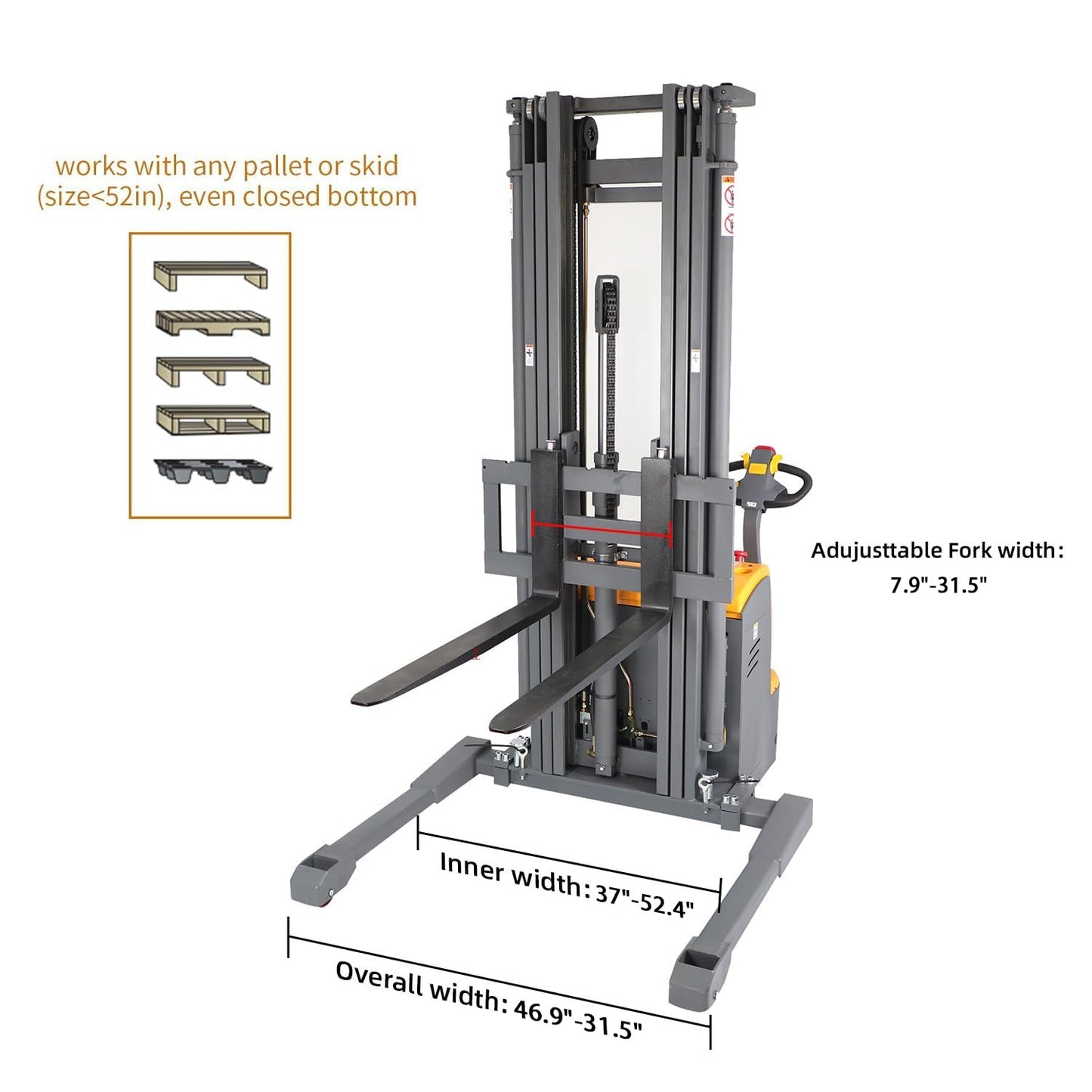 APOLLOLIFT Fully Powered Drive and Lift Electric Stacker with Straddle Legs 3300 lbs Capacity 220" Lift Height, Adjustable Forks Material Lift