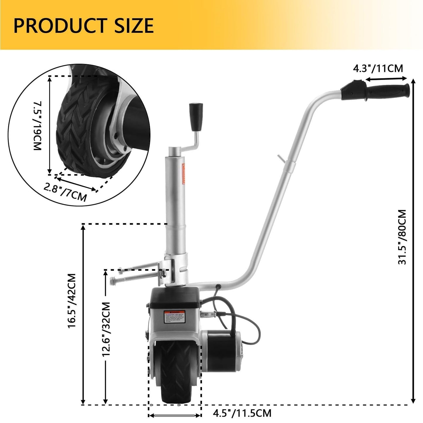 NYTFHMS Heavy Duty Marine Swivel Trailer Jack - Electric Trailer Dolly, Max Load 5000Lbs, Trailer Mover Motorized 12V/350W Trailer Jack, Power Mover Maneuver Trailer B,5000lbs