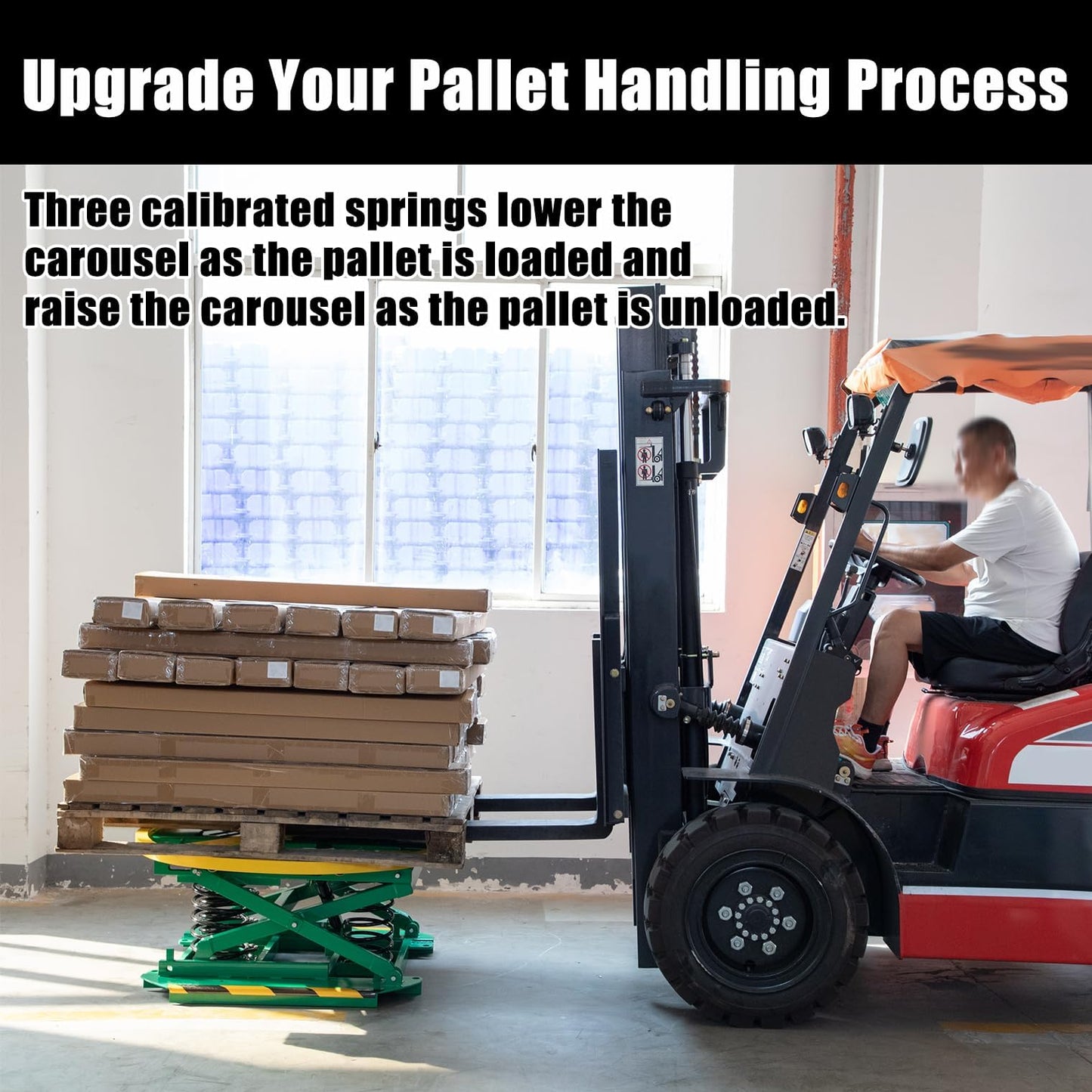 Reykilor Spring-Actuated Pallet Carousel Skid Positioner, 4500lbs Capacity 26" Lifting Height for Material Handling, Spring Pallet Level Loader, Transportation and Freight Lifting