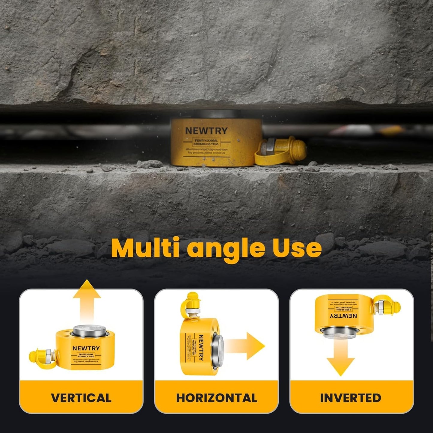 NEWTRY 50 ton Low Profile Hydraulic Ram Jack + Hand Pump Stoke 16mm(0. 63inch) Mini Protable Hydraulic Cylinder Industrial Super Thin Lifting Jack