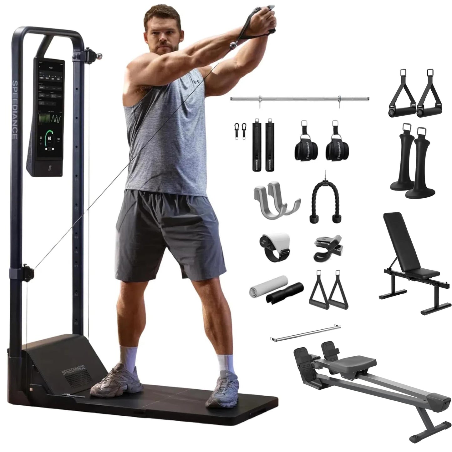 Speediance Gym Monster 2 Smart Home Gym & Rowing Bench & Adjustable Weight Bench & Smart PowerGrip Handles & Skiing Handles Bundle