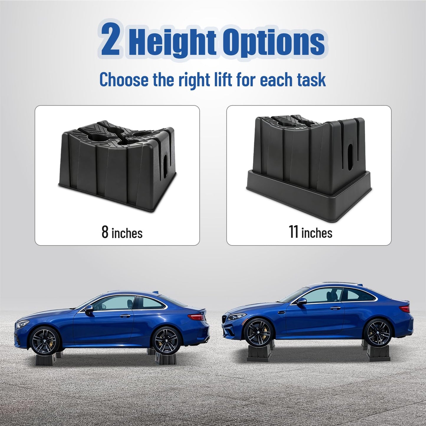 ROBLOCK 11" Adjustable Car Lift Wheel Cradle for Vehicle Maintenance, Storage, Display, All-Around Wheel Cradles with Anti-Slip Texture for Garage, Car Show, Solid Support, Stackable Storage, 2 Pack