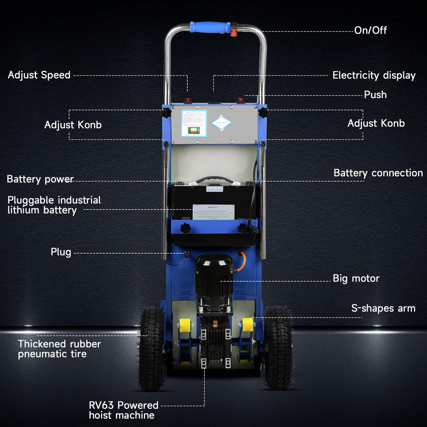 Electric Stair Climbing Dolly, Heavy Duty Stair Climber 900lbs Capacity 1250W Motorized Hand Truck with Ropes & Foldable Design for Moving Furniture Logistics (Blue, Tyre)